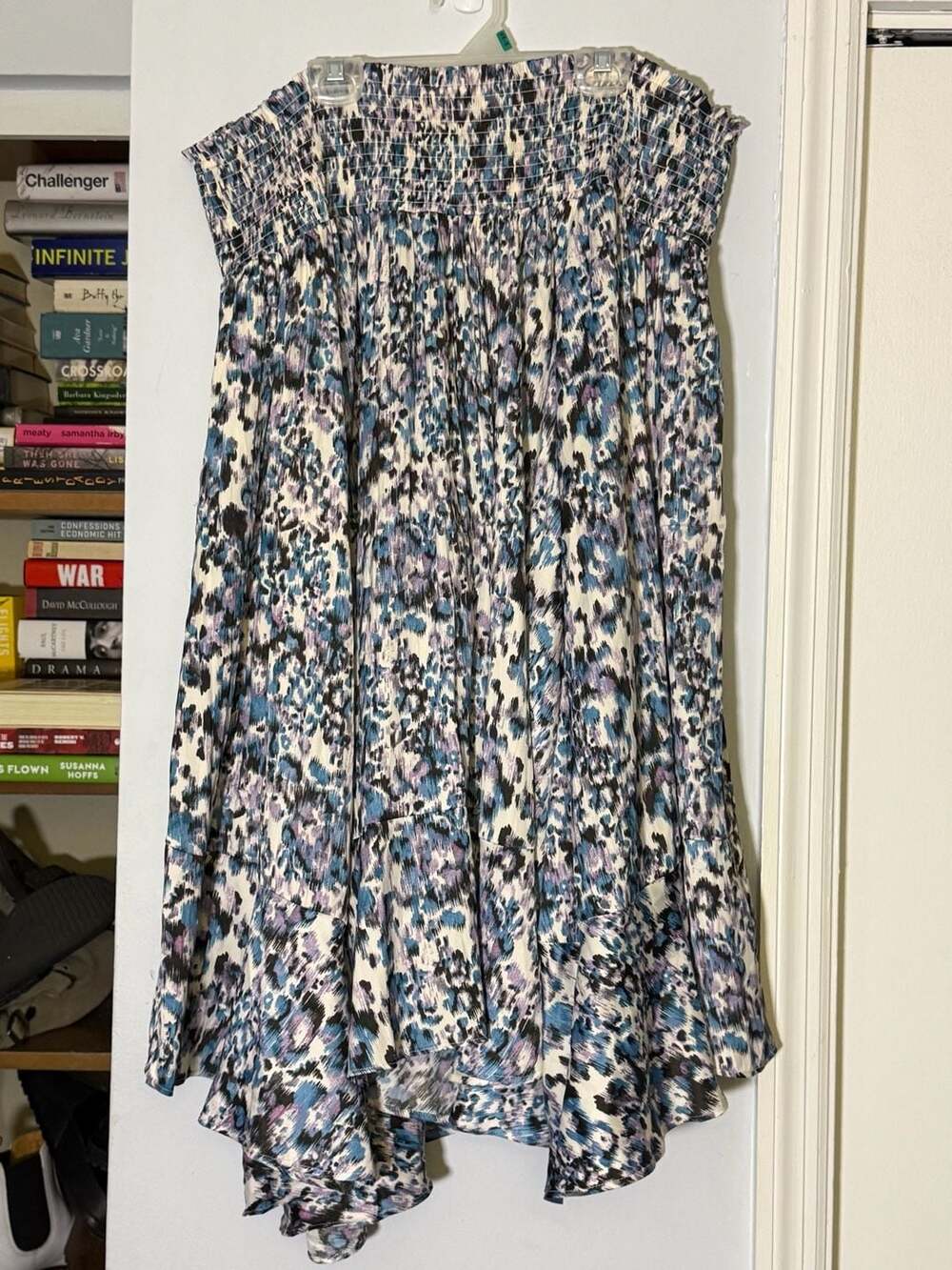 By Anthropologie Smocked Midi Skirt Size XL Blue Purple Abstract Animal Print